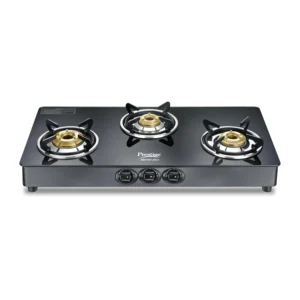 Prestige Marvel Plus 3 Burner Gas Stove (GTM-03L-Black) | Toughened Glass Top | Tri-Pin Brass Burners | Spill-Proof Design