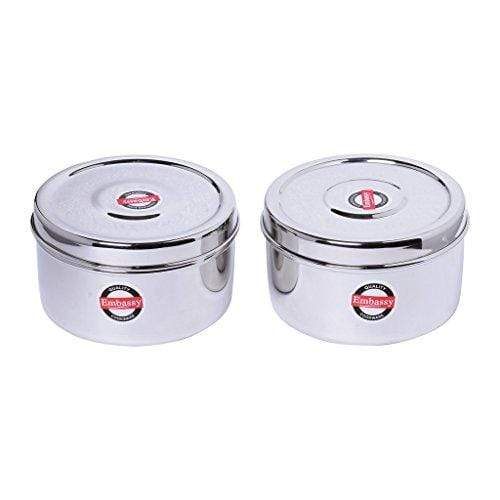 Embassy Deep Puri Box / Container - Pack of 2 (Size 8, 650 ml each), Stainless Steel