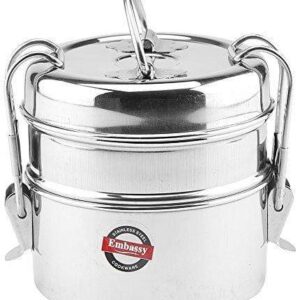 Embassy Stainless Steel Clip Carrier Lunch Box , 2 Containers, 850 ml; Size 7x2