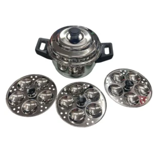 LLM Stainless Steel Sambar Mini Idli steamer Pot - 3 Mini Idly Plates