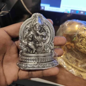 Antiq German Silver Round Ganesh 3inch