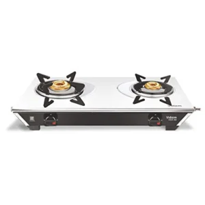 Vidiem GS SS2 196 A VIVA SS 2 Burner Manual Stainless Steel Frameless Gas Stove (Black)