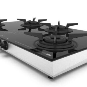 Ultra Optiflame 70%+ Efficient Glass Top Gas Stove 4 Forged Brass Burners,10-Years Warranty onBurners,Manual Ignition, ISICertified.Unique Pansupport&Burner Locking For Easy Cleaning,Spacious Design.