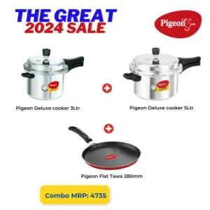 Pigeon The Great 2024 Sale: Aluminium Pressure Cooker 3L + 5L Set with Flat Tawa 280 🌟🎁 - Limited Stock! 🏃♂️💨