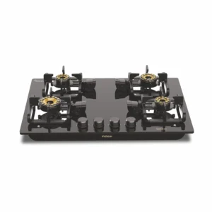 Vidiem Vogue V1 4-Burner Gas Cooktop/Hob | World's First Fully Removable Burner Assembly | 10MM Toughened Glass | Hexa Flame Forged Brass Burners | 10 MM Thick Cast Iron Pan Support | Manual Ignition