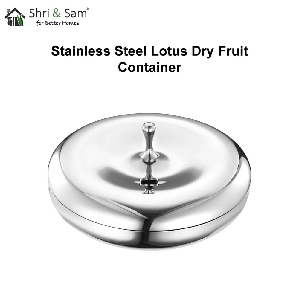 shriandsam Stainless Steel Lotus Dry Fruit Container with PVD Silver Coating Color: Silver