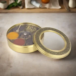 Pipal Rasoi Brass Masala Dabba with See-Through Lid | Premium Spice Box for Kitchen - 8 Inch