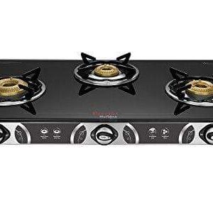 Preethi Blu Flame Blaze Glass Top 3-Burner Gas Stove,Black