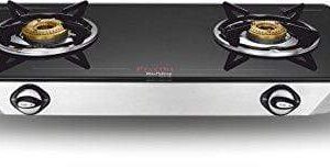 Preethi Blu Flame Streak Glass Top 2-Burner Gas Stove, Black