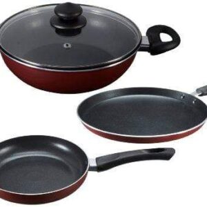 Prestige Omega Deluxe Induction Base Non-Stick Kitchen Set, 3-Piece, Extra Thickness (2.8mm) for improved cooking
