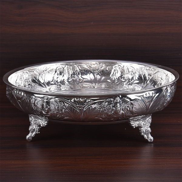 German Silver Astalakshmi Carved Pooja Plate 10inch