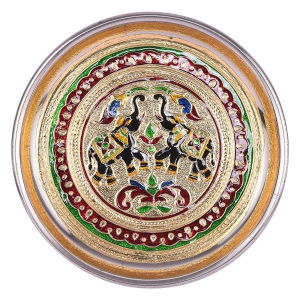 Minakari Pooja Thali Elephant Design 9 inch