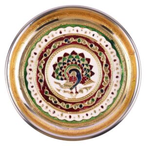 Minakari Pooja Thali Peacock Design 9"