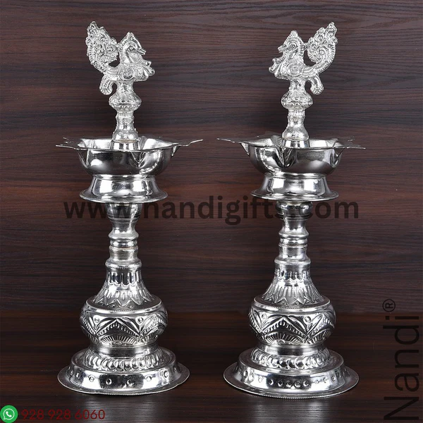 GERMAN SILVER DIYA PEACOCK DESIGN 11inch