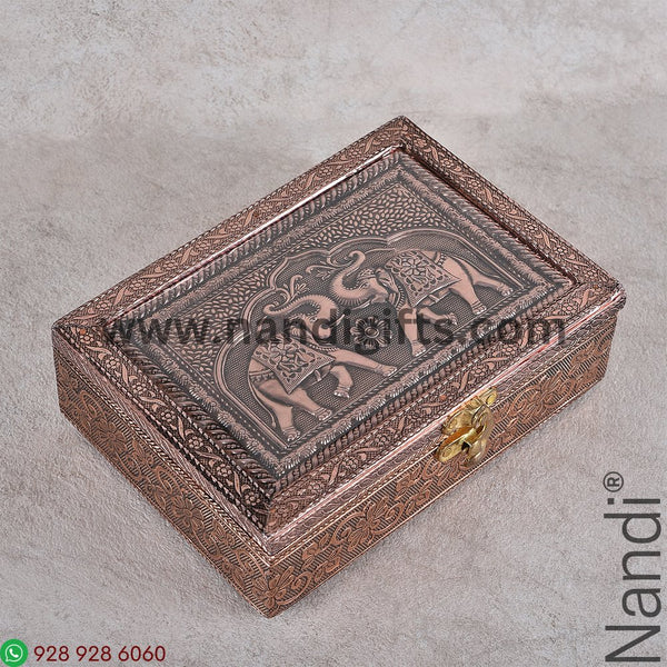 Elephant Copper Oxidised Box 7x5