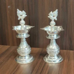 GS PEACOCK DIYA FINE CARVE 8inch PAIR