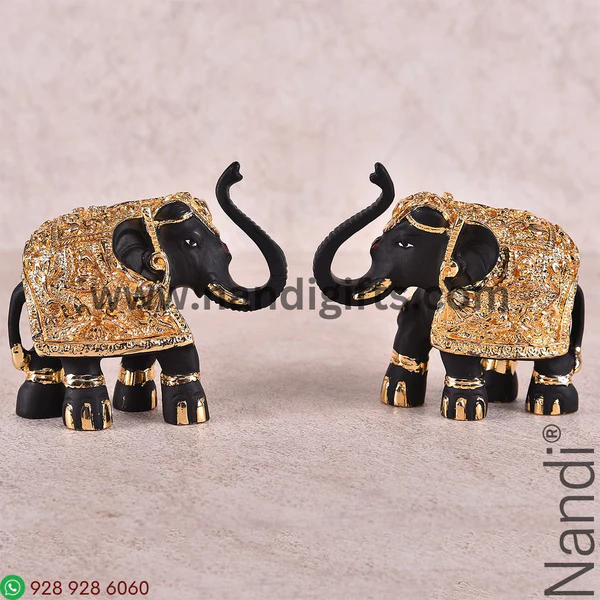 Gold Plated Polyresin Elephant Pair 4inch