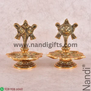 Shanku Chakra Diya Antiq Gold Pair