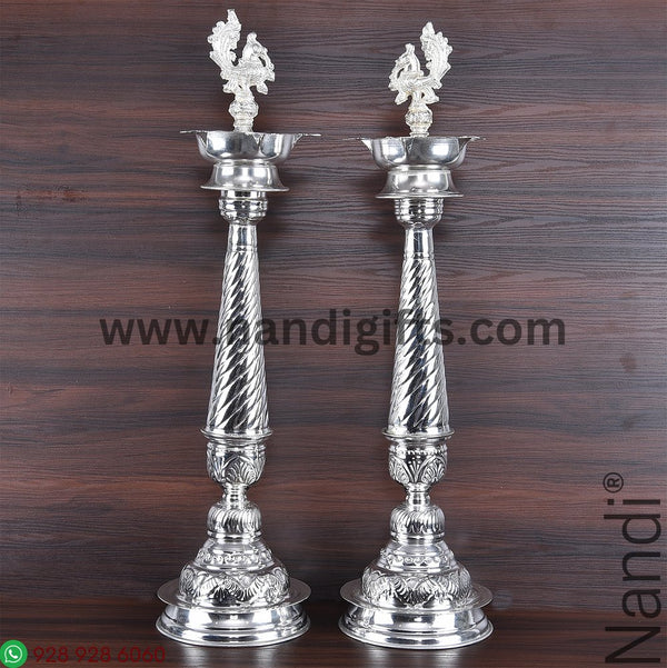 German Silver Peacock Diya 21inch