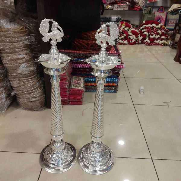 German Silver Peacock Diya 30inch