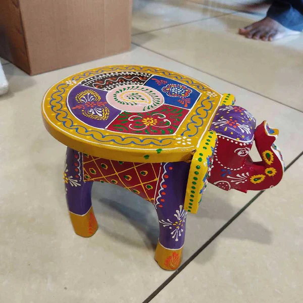 Elephant Stool Painted 6inch