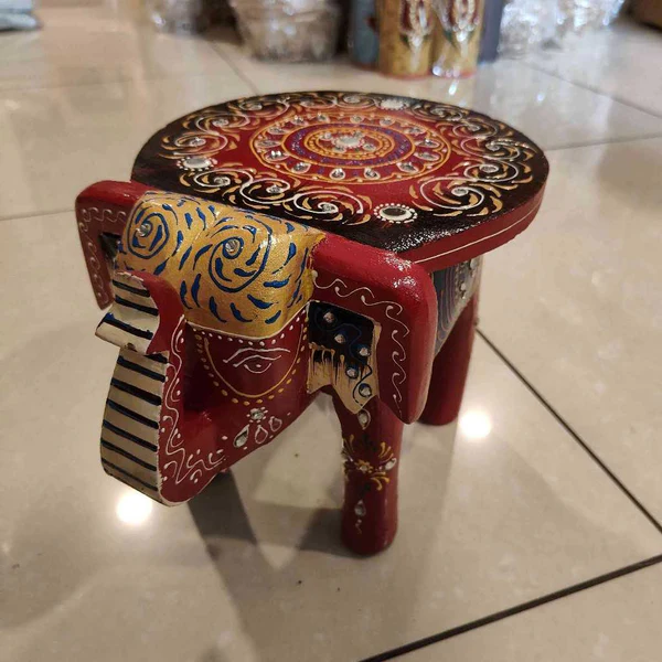 Elephant Stool Painted 8inch