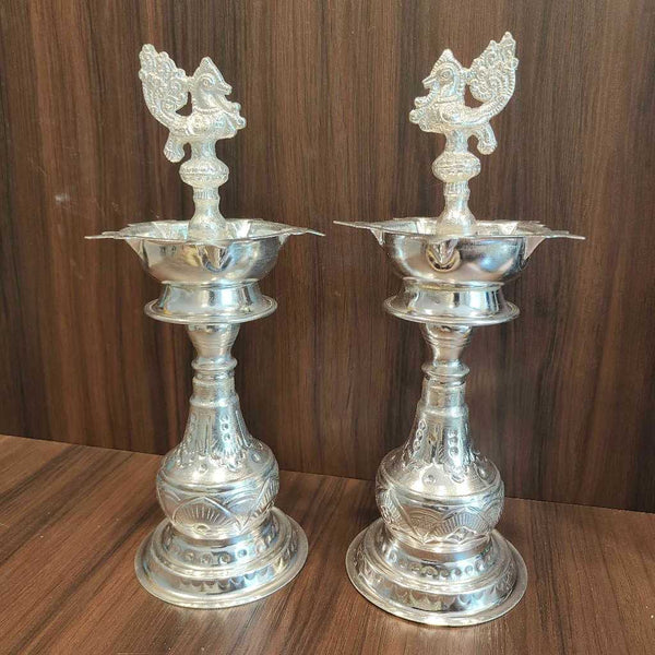 GERMAN SILVER PEACOCK DIYA PAIR DESIGN 11inch