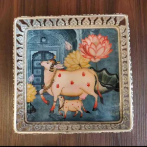 GS Pichwai Cow Tray Square Assorted 6X6