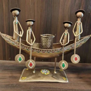 Metal Ship Pen Stand Lady Small Gold