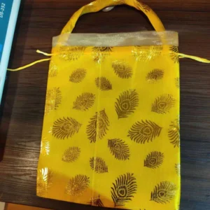 Yellow Golden Peacock Feather Potli Bag