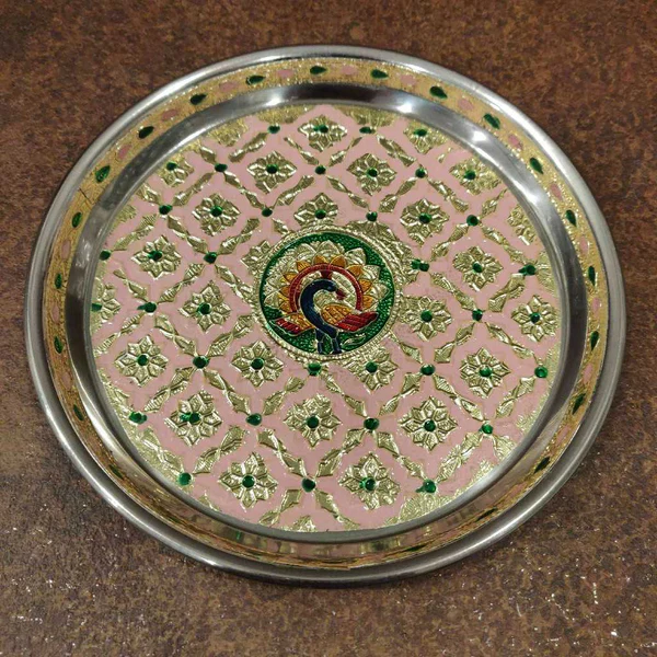 Minakari Plate Pastel Pink 7 Inch