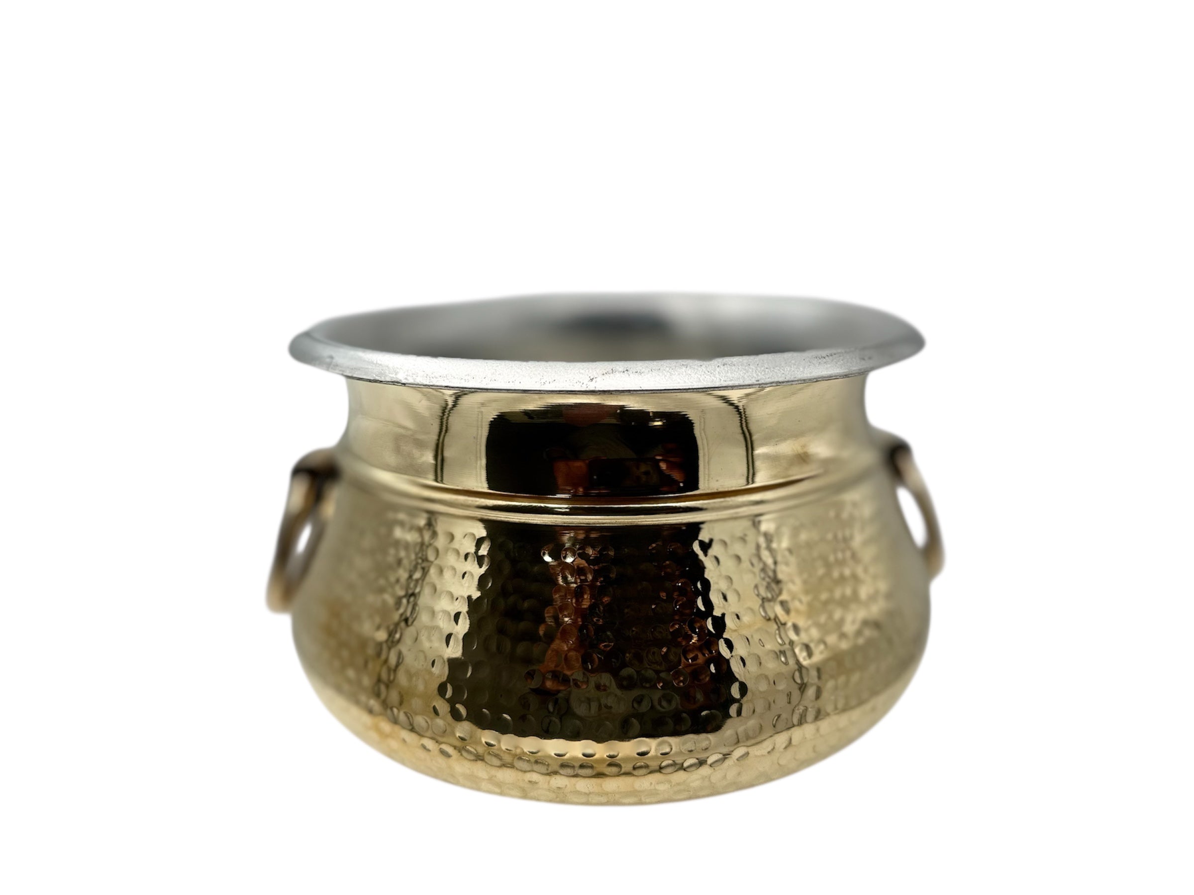 Brass Hammered Handi Vessel with Handles (Shakuntala/Mughlai/Deg) (Kalai i.e. Tin Coated )