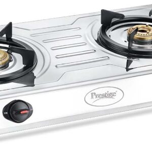 Prestige Prime LP Gas Stove with 2 Brass Burners (Stainless Steel, Silver, Manual)