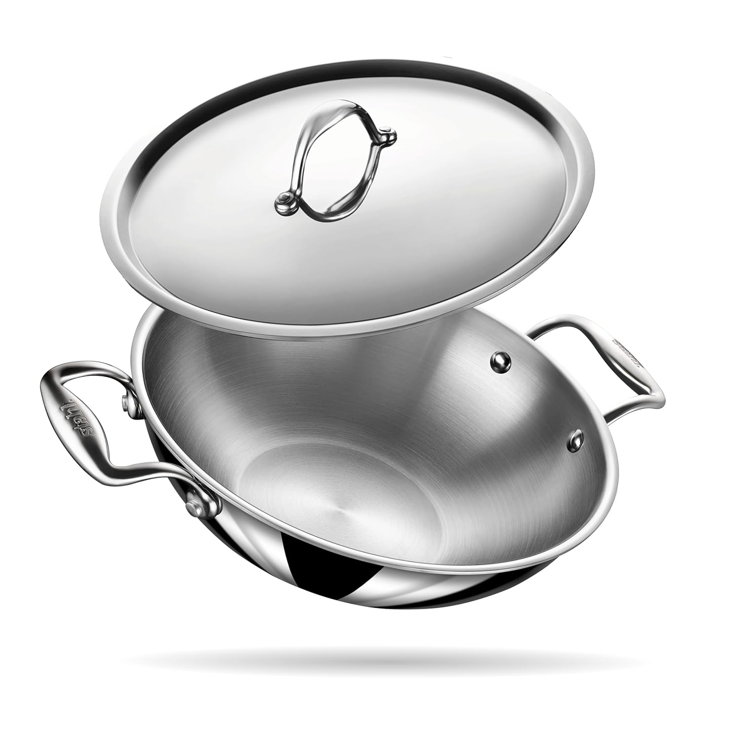 Stahl Artisan Kadhai | Triply Stainless Steel Kadai with Lid | Stainless Steel Cookware Tri Ply Kadhai | Gas & Induction Compatible