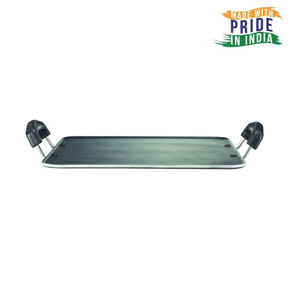 Prestige Aluminium Omega Select Plus Residue Free Non-Stick Heavy Gauge Square Tawa, 300 Mm, Black