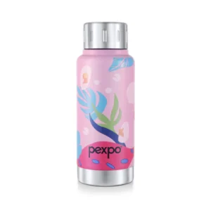 Pexpo Cameo Art Leaf Uv Printed Design Bottle (Pink) 300Ml