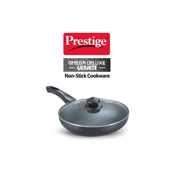 Prestige Aluminium Omega Deluxe Granite Fry Pan with Lid, Black