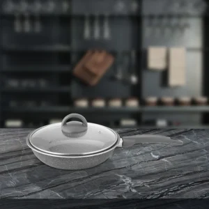 Shri & Sam Non Stick Prime Stone Deep Fry Pan W/Glass Lid 24Cm