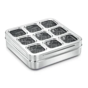KESARIYA SS SQUARE SPICE BOX C THRU 9 CUP