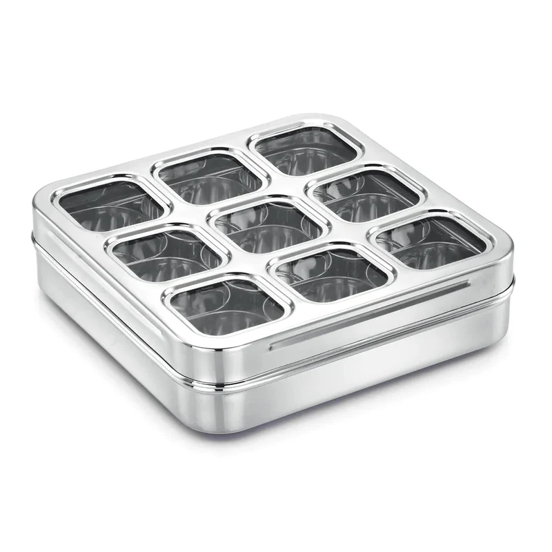 KESARIYA SS SQUARE SPICE BOX C THRU 9 CUP