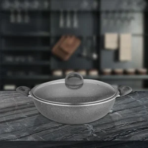 Shri & Sam Non Stick Prime Stone Kadhai W/Glass Lid 28Cm