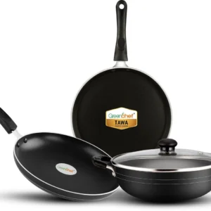 GREENCHEF CANVAS IB N/S 3PCS GIFT SET TAWA 250MM+FRY PAN 240MM+ KADAI 240MM WITH GLASS LID
