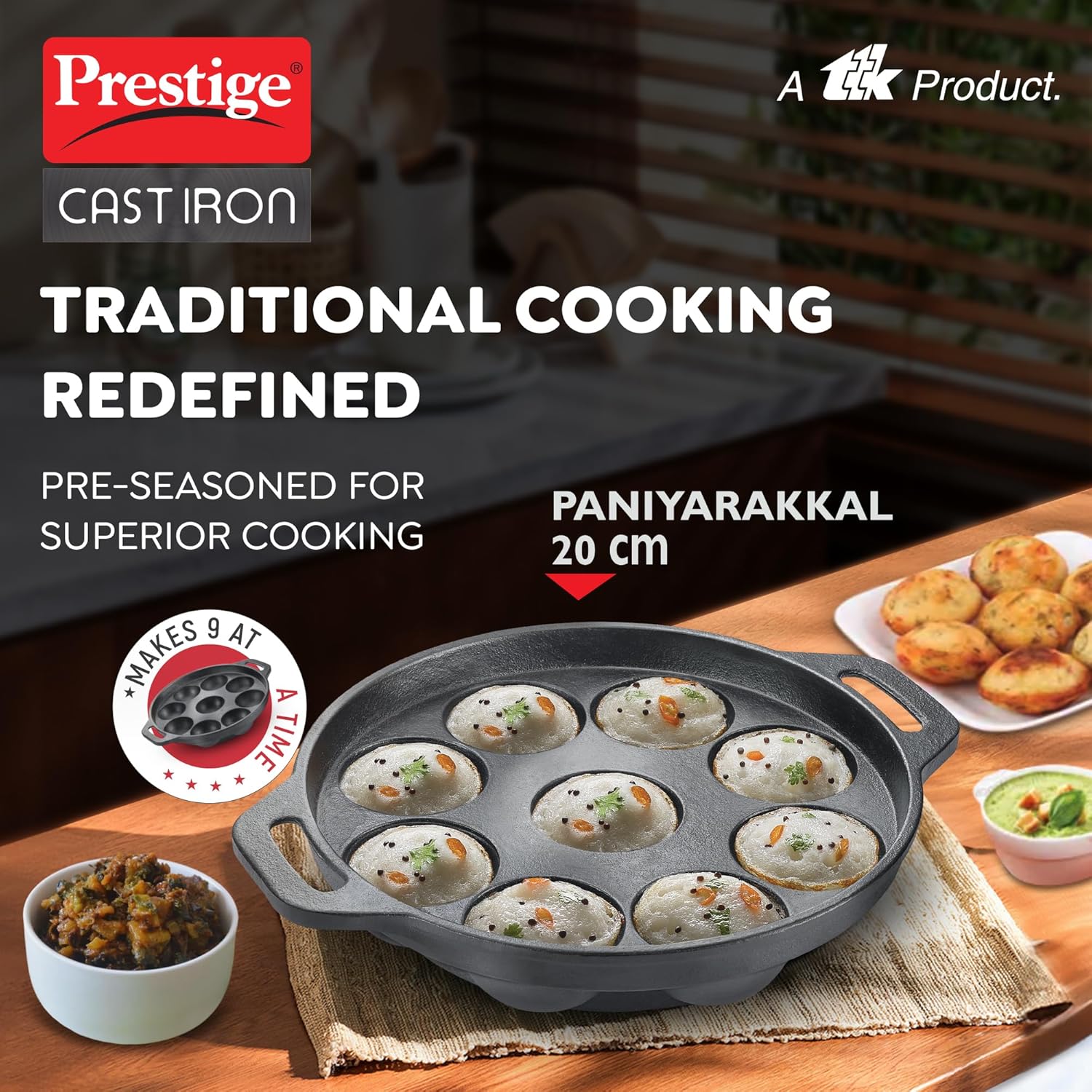Prestige Cast Iron Paniyarakkal 20cm | Even Heat Distribution | Scratch Resistant | Gas and Induction Compatible | Heavy Gauge-Lasts For Generations - Image 2