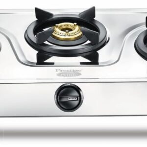 Prestige Prime Jumbo 3B L.P Gas Stove With Stainless Steel Body and 3U Brass Burners Silver | Tri-Pin Burners | Ergonomic Knob Design | 2 Years Warranty