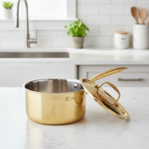 Bergner Peetlam 16cm Brass Saucepan with Lid (1.6L) | Tin Coated Traditional Cookware