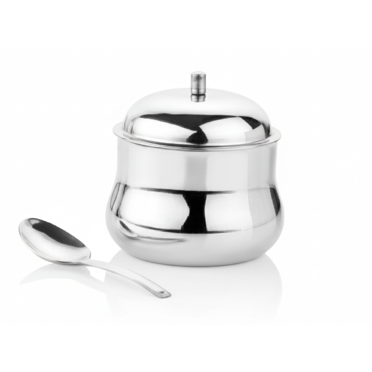 Kitchen Mart Aroma Steel Ghee Pot with Spoon 250ml - Mirror Finish