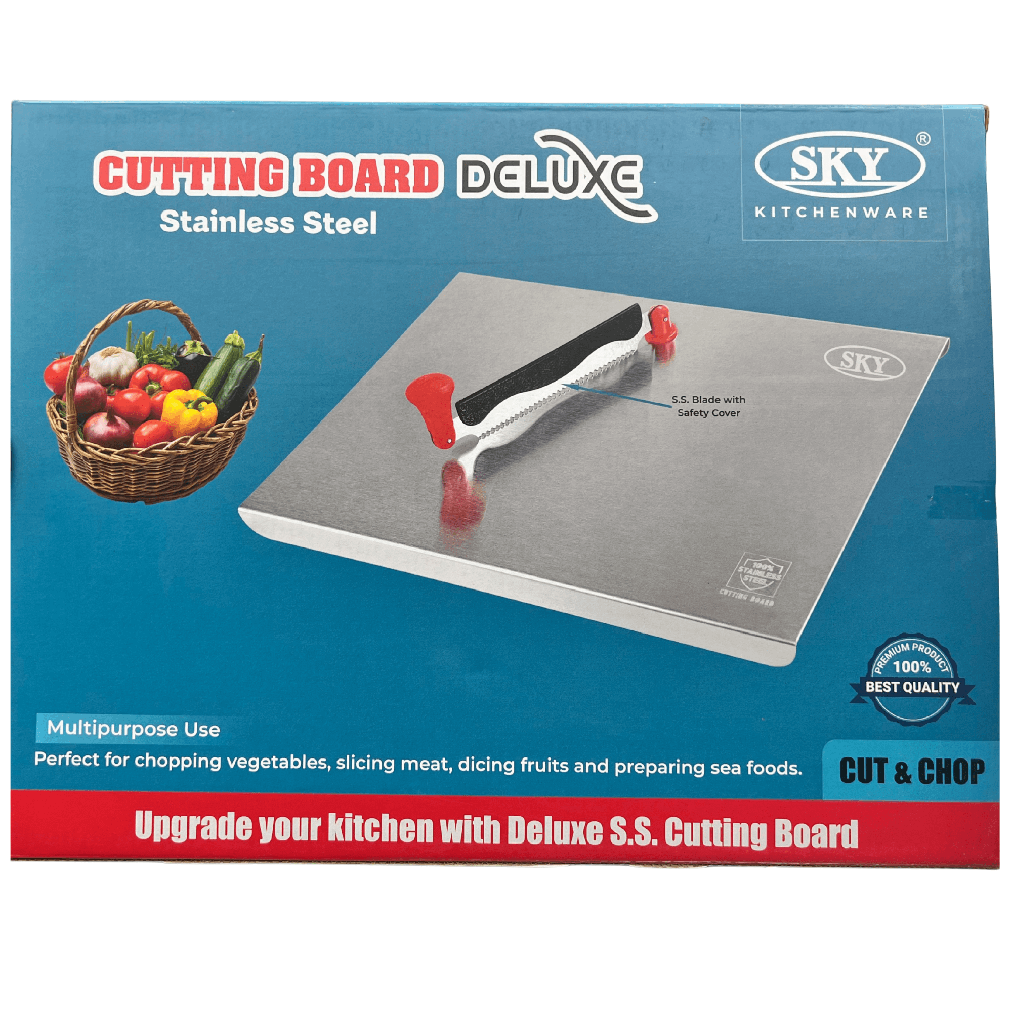 SKY Premium Stainless Steel Cutting Board with Safety Blade - 35.5x27cm