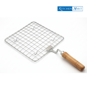 Kitchen Mart Square Steel Papad Roaster with Wooden Handle