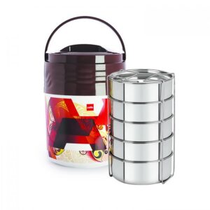 Cello Meal Star Jumbo Insulated Lunch Box | 5 Stainless Steel Containers, 1300ml Each | ISI Marked, Heat Retention Type 2