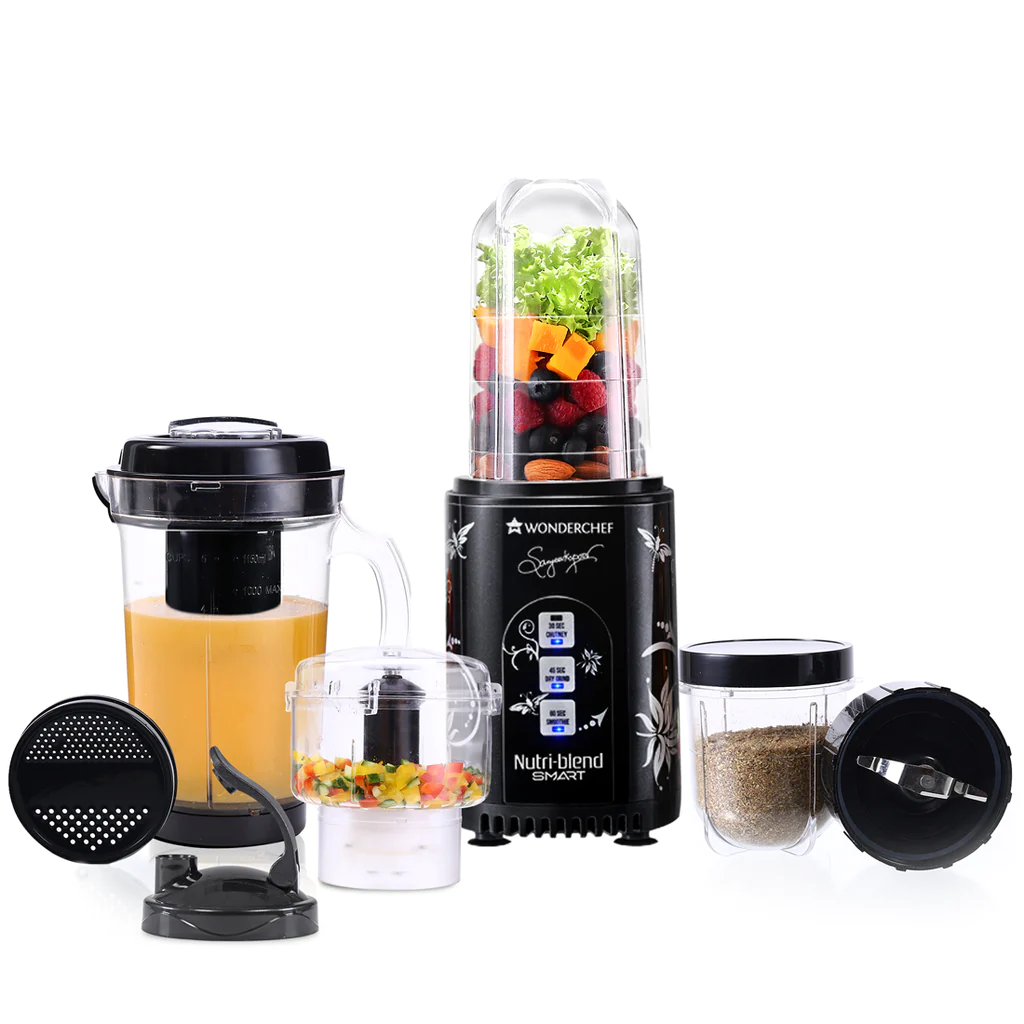 Wonderchef Nutri-blend SMART Automatic Mixer Grinder with Dual Pulse Function|22000 RPM|100% Full Copper Motor|2 Unbreakable Jars| 500 Watt| 2 Years Warranty| Recipe book by Chef Sanjeev Kapoor| Black